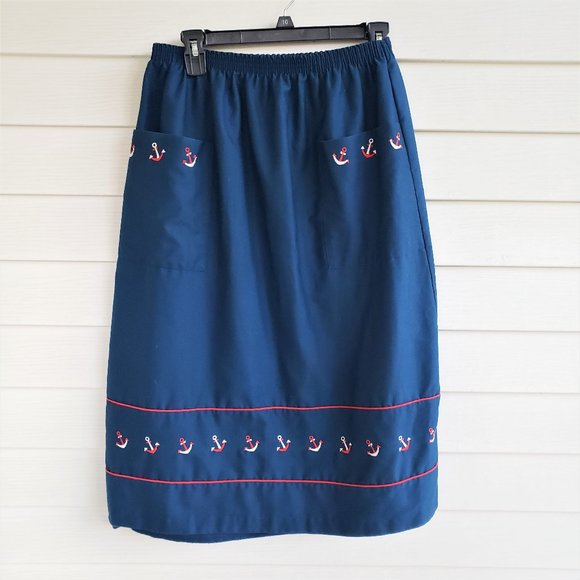 Dresses & Skirts - Vintage 70s/early 80s nautical theme skirt with embroidered anchors
